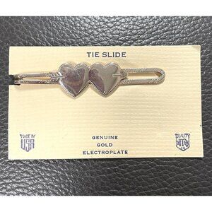 1940s Tie Slide Double Heart by EHM Genuine Gold Electroplate Engravable-WWII NO